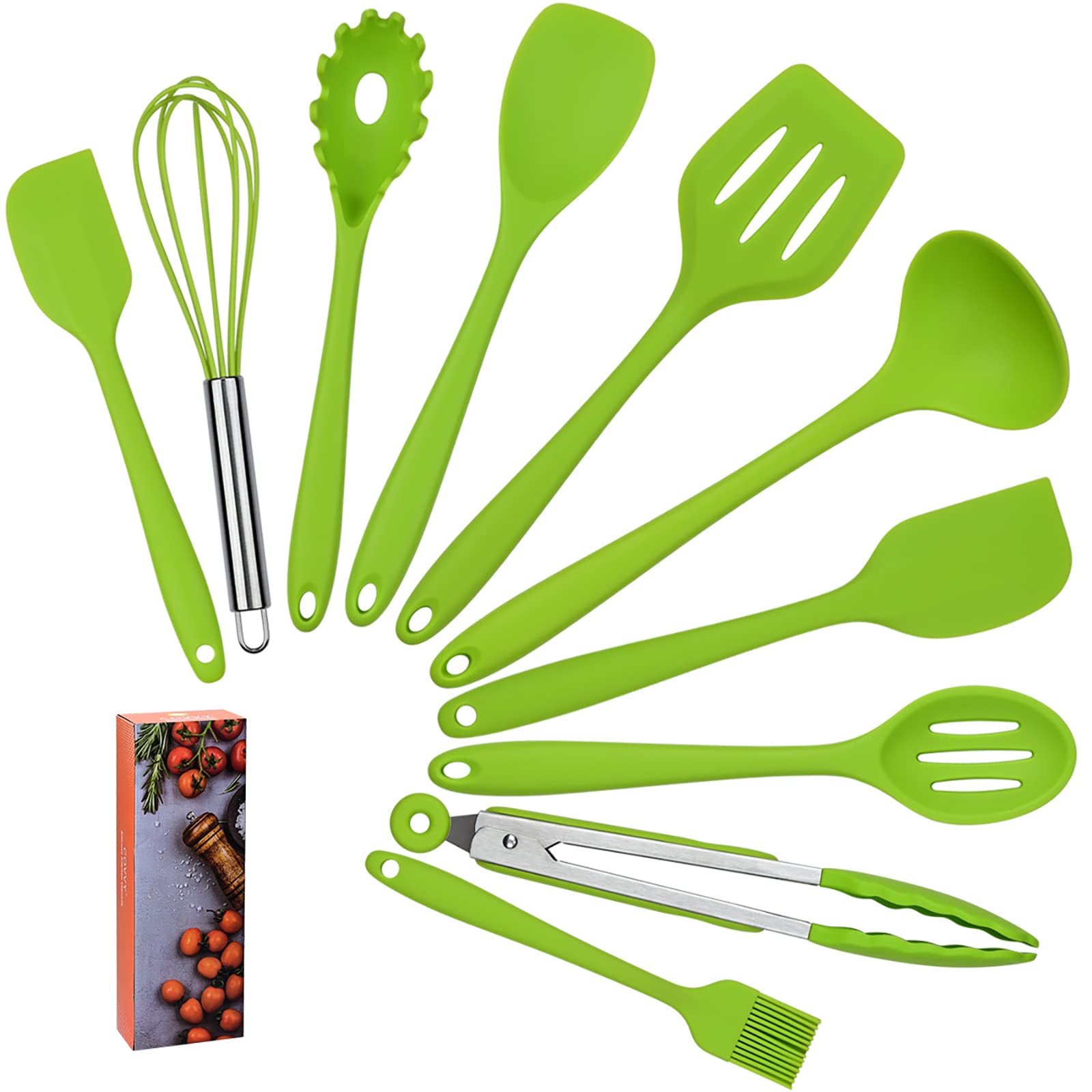 COVVY Home Silicone Kitchen Utensils Set(10 Piece) Heat Resistant Baking & Cooking Utensils Non Stick - Non Scratch Cooking Utensils Kitchen Good Helper (Green)