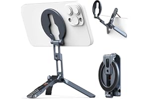 Magnetic Tripod for iPhone 12/13/14/15/16 & MagSafe Cases Handy Phone Stand Cold Shoe Mount, 1/4" Screw & Foldable Hook