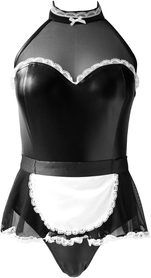 NewDance Women's French Maid Costume Sexy Halter Teddies Lingerie Halloween Fancy bodysiut Leotard Dress
