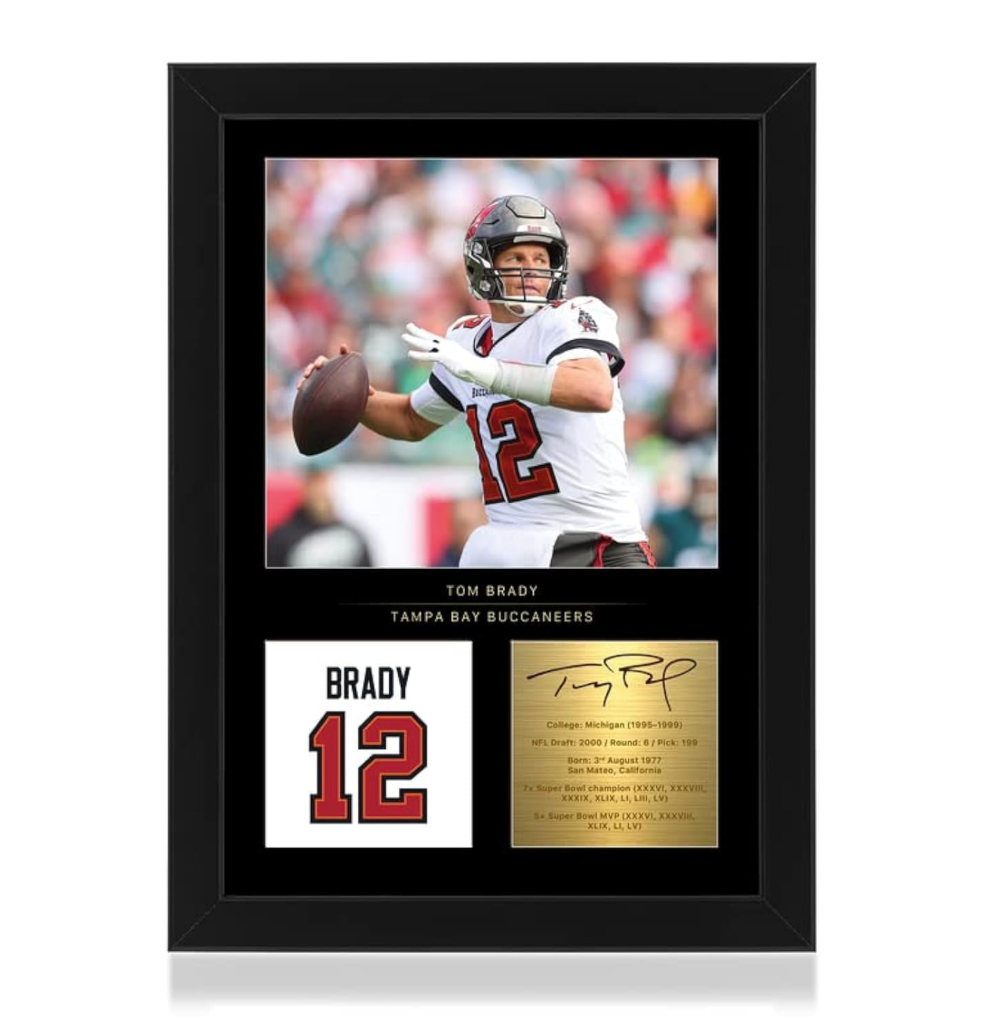 Win FC Tom Brady Signed A4 Framed Photo Display - Reproduced Digital Signature - Gift For Tampa Buccaneers Fan