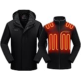 Venustas Men's 3-in-1 Heated Jacket with Battery, Ski Winter Jacket with Removable Hood Water-resistant