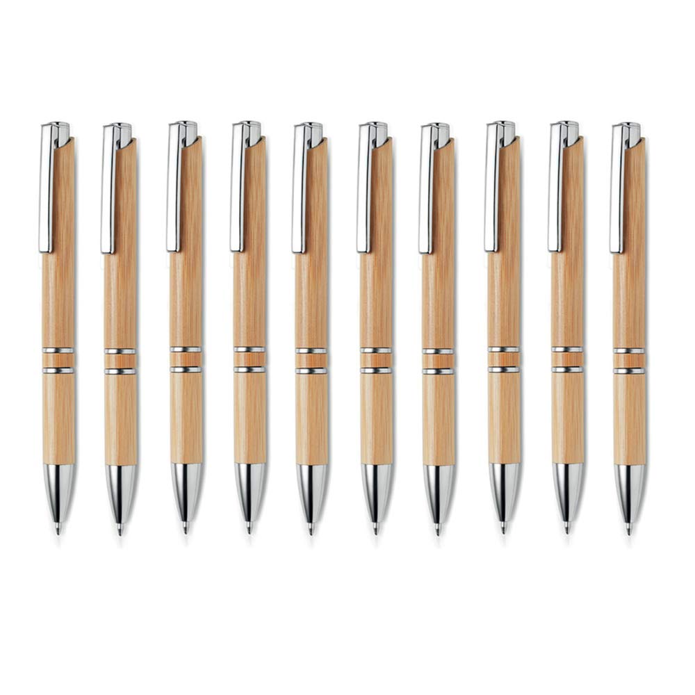 noTrash2003 Premium Ballpoint Pen Sets in Various Quantities, Made of High-Quality Bamboo Wood, Perfect for Everyday Office Use as a Stylish Writing Instrument, Blue Refill (Pack of 10)