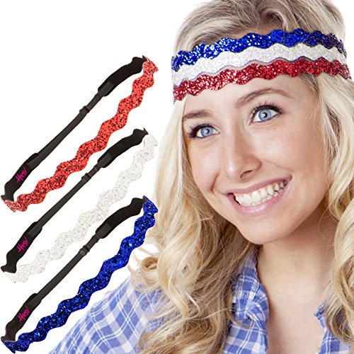 Hipsy Women's American Flag 4th of July Adjustable Headband Gift Packs (Wave Red/White/Royal 3pk)