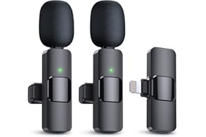 PQRQP 2 Pack Wireless Lavalier Microphones for iPhone, iPad - Crystal Clear Sound Quality for Recording, Live Streaming, YouTube, Facebook, TikTok