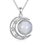 MILKYX Genuine Moonstone Moon Pendant Necklace, Sterling Silver Real Gemstone Jewelry for Women