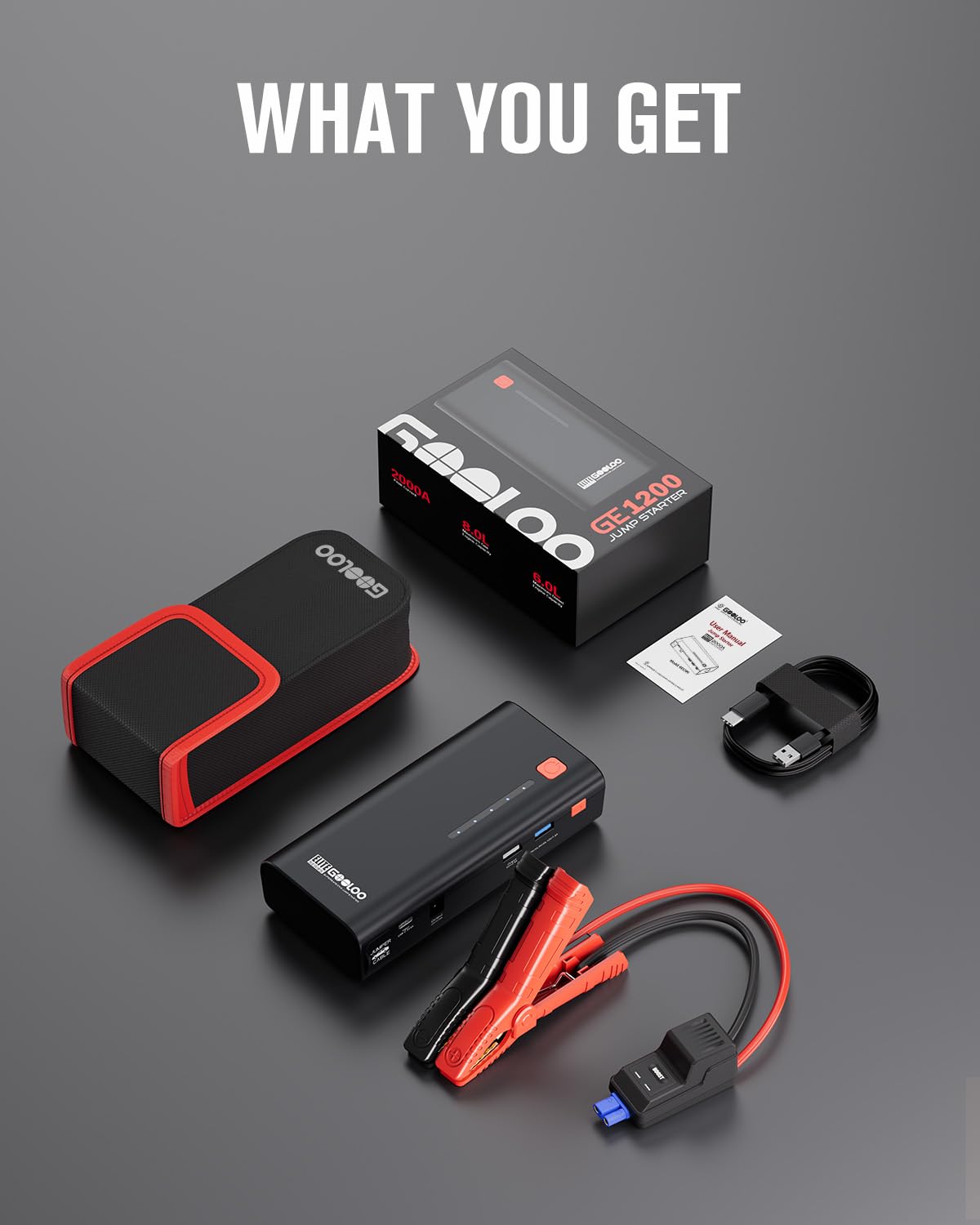 GOOLOO Jump Starter 3000A Peak Car Jumper Starter 12V SuperSafe Lithium Jump Box, Battery Booster Pack, Portable Car Battery Charger, and Jumper Cables for Up to 8.5L Gas or 6.0L Diesel Engine