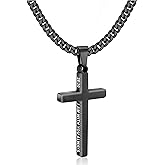 Gnamy Cross Necklace for Men Boys Stainless Steel Bible Verse Cross Pendant with Cuban Link Chain (22+2 Inches) | Easter Christian Religious Jewelry Gifts