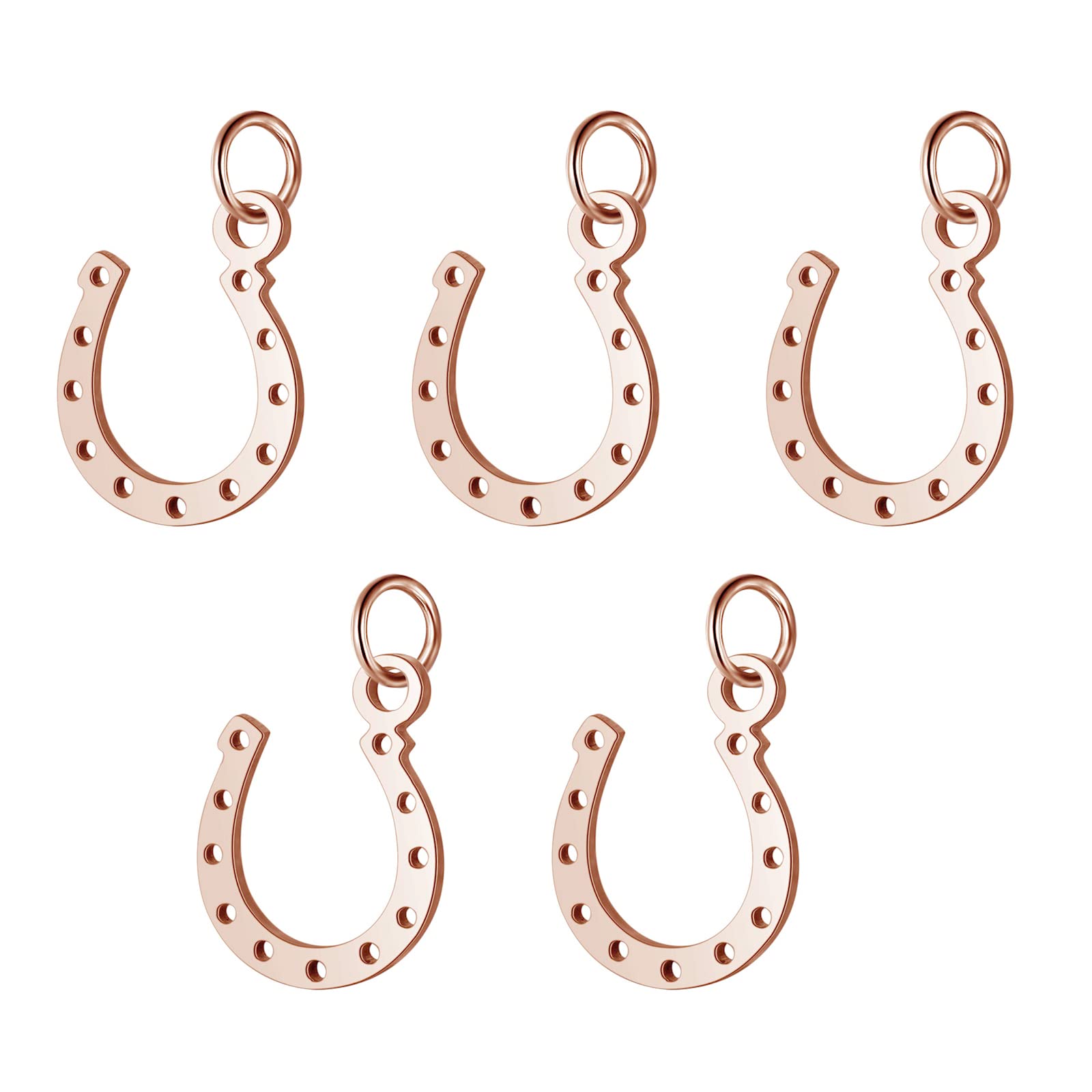 DICOSMETIC 5pcs Stainless Steel Rose Gold U-shaped Charm Lucky Horseshoe Pendant Horse Strirrup Lariat Pendnat Equestrian Gift for Bracelet Necklace Earrings Making