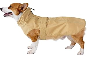 MAMORE Waterproof Dog Raincoat with Reflective Strip, Adjustable Breathable Rain Coat Jacket with Leash Hole for Dogs (Khaki, Small)