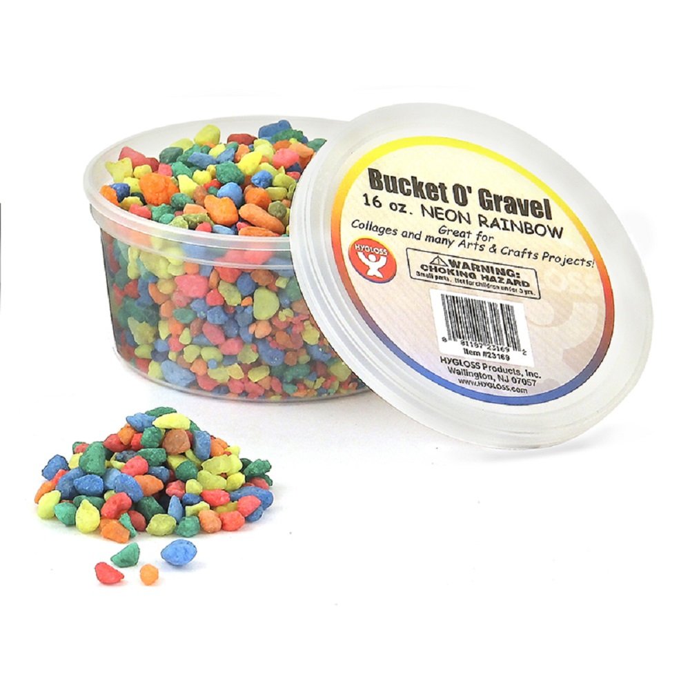 Hygloss Products Mini Stones for Art Projects-Bucket O' Gravel, 1 lb, Plastic Paper, Neon Rainbow Mix