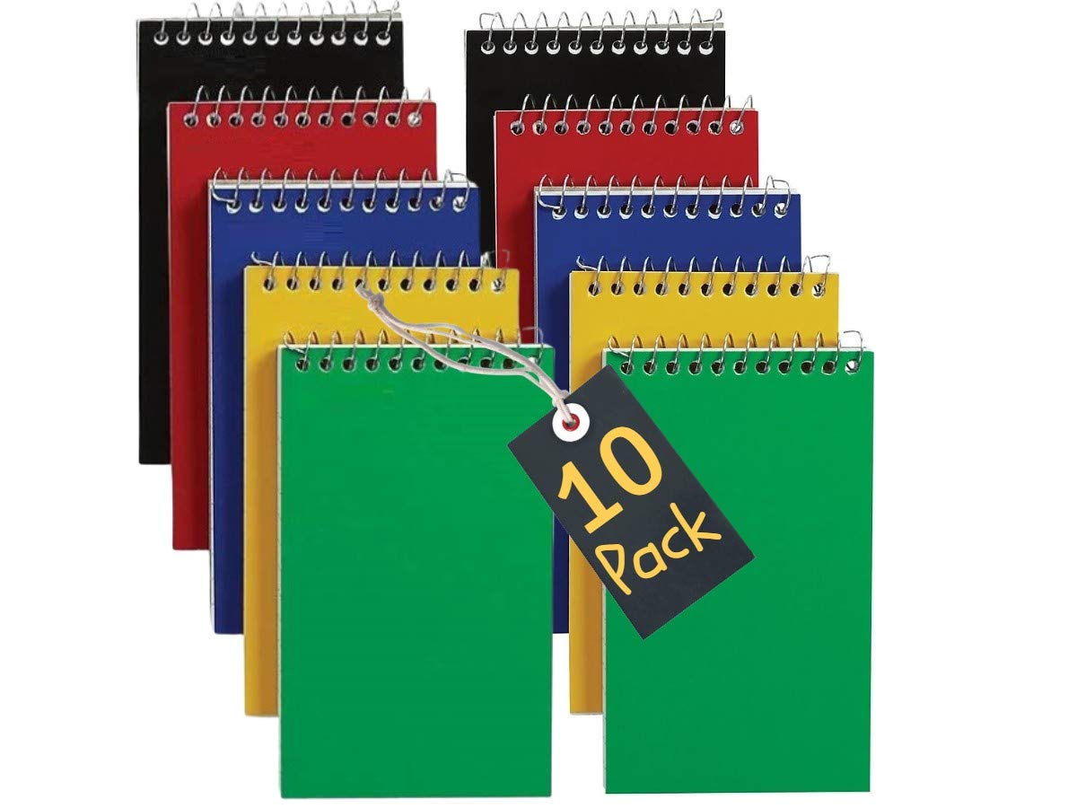 1InTheOffice Wirebound Spiral Memo Books, Memo Pads, 3" x 5", College Ruled, Small Notepad 3x5, Assorted, 75 Sheets/Pad, 5 Pads/Pack (10)