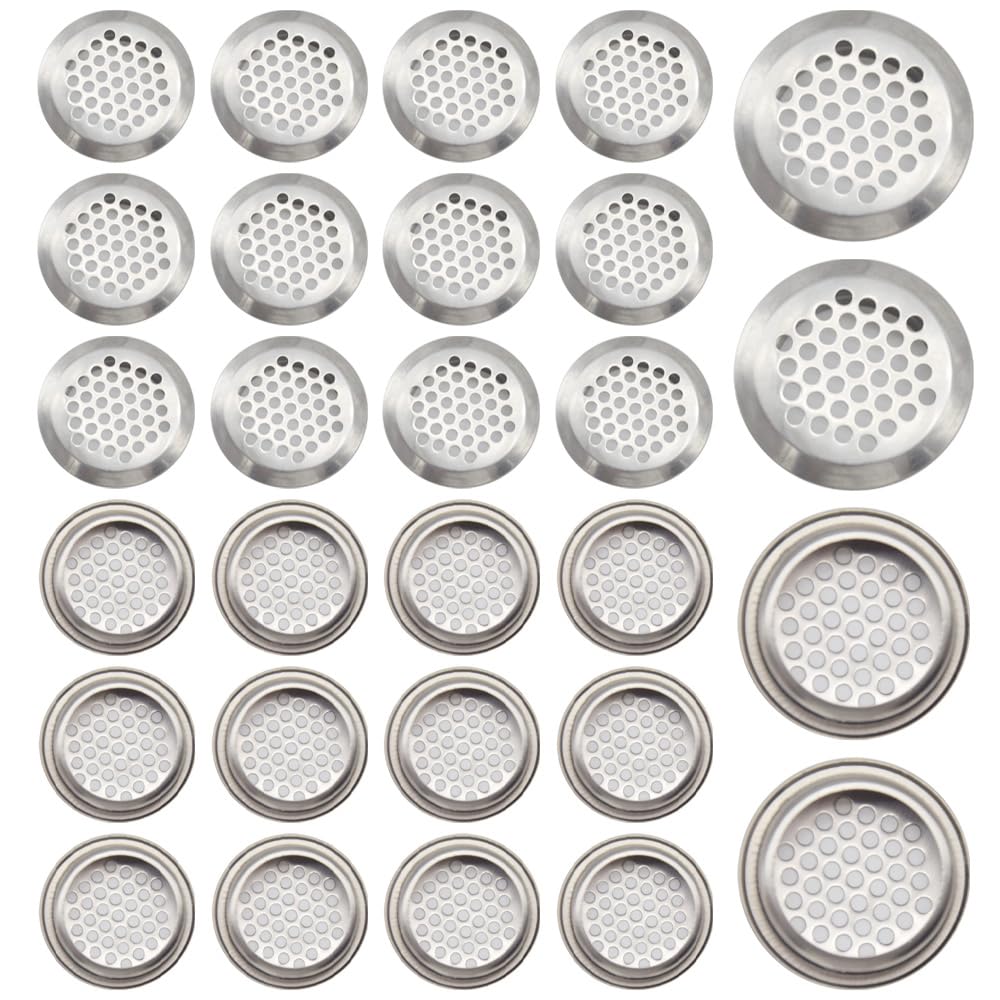 CEEYSEE 30 PCS Air Vent 35mm Stainless Steel Round Air Vent Mesh Hole Circular Soffit Vent Circular Mesh for Various Furniture Wardrobe Cabinet Bookshelf or Shoe Cabinet (U/PQK/35mm)