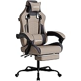 WOTSTA Gaming Chair with Massage,Ergonomic PC Gaming Chair with Footrest Comfortable Headrest and Lumbar Support, High Back, 300LBS (Grey)