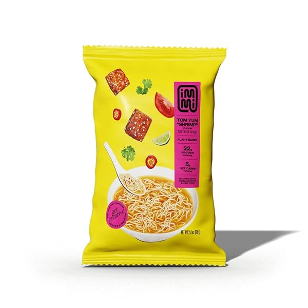 IMMI TOM YUM “SHRIMP” RAMEN, 100% PLANT BASED, KETO FRIENDLY, HIGH PROTEIN, LOW CARB, PACKAGED NOODLE MEAL KIT, READY TO EAT, 2.4 OZ