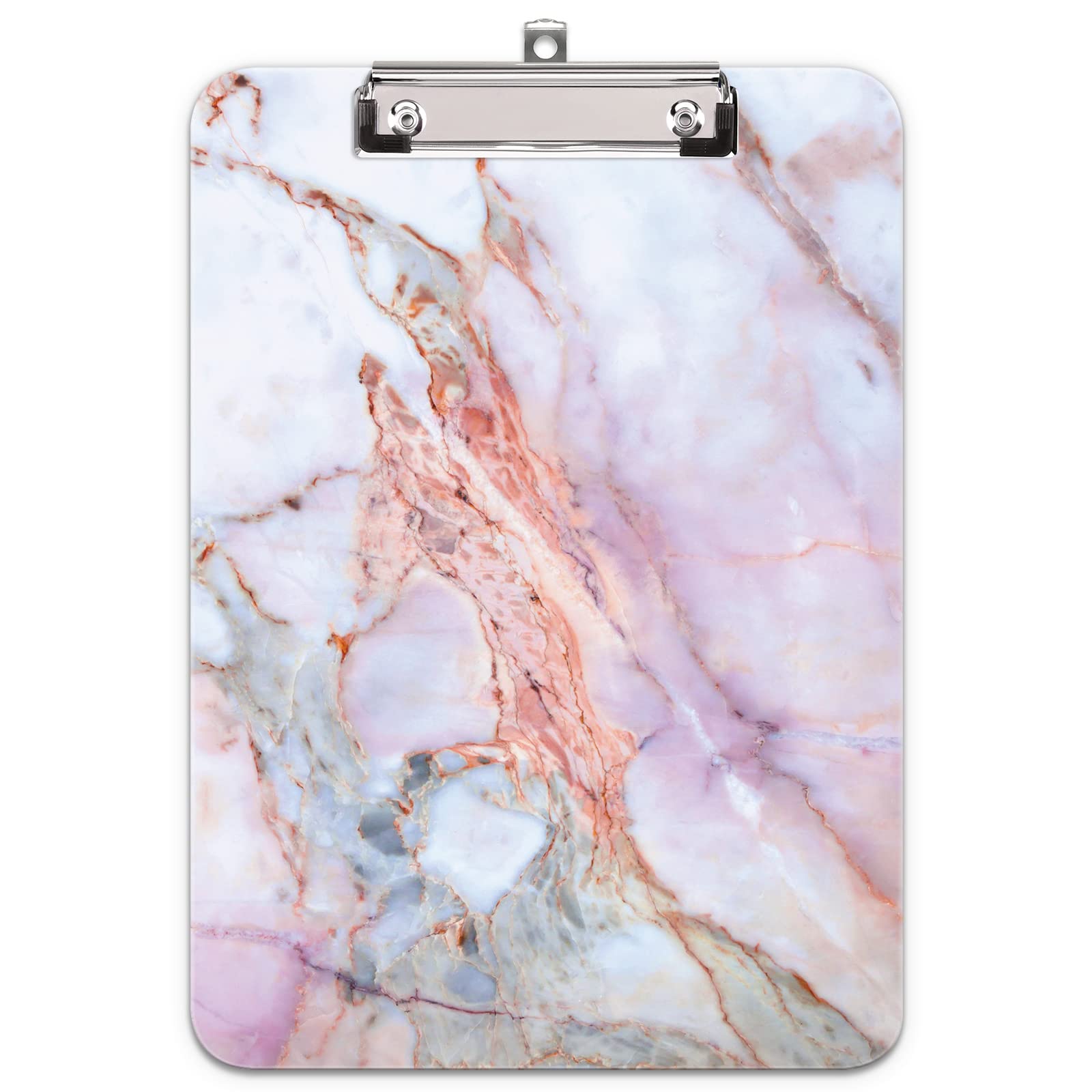 Hnogri Plastic Clipboard A4, Fashion Design A4 Letter Size Clipboards & Forms Holders for Office Supplies Lawyers,School Students and Kids, Low Profile Clip Cute Clipboard Folder, Crack Marble