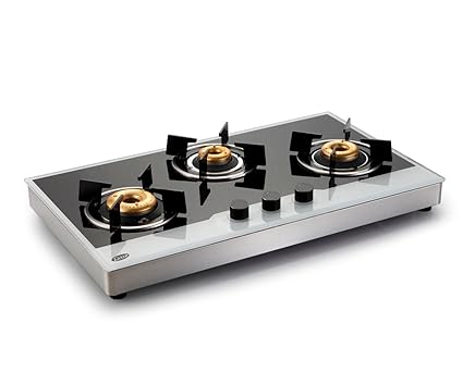 Glen 3 Burner Gas Hob Free Standing 1073 Forged Brass Burners Auto Ignition