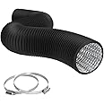 TerraBloom 8" Air Duct - 8 FT Long, Black Flexible Ducting with 2 Clamps, 4 Layer HVAC Ventilation Air Hose - Great For Grow Tents, Dryer Rooms, House Vent Register Lines