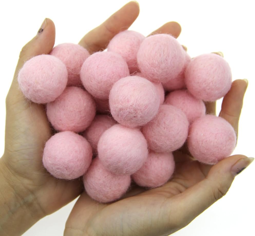 Zasy 30mm Needle Wool Felt Balls Foam Filled Wool Felt Pom Pom Home Decor DIY (Pink)