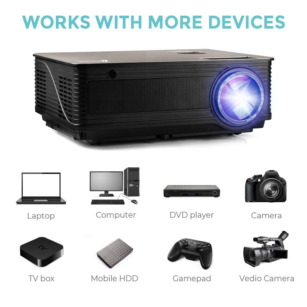 4000 Lumens Projector, HD LED Multimedia Video Projector Support 1080P 200\