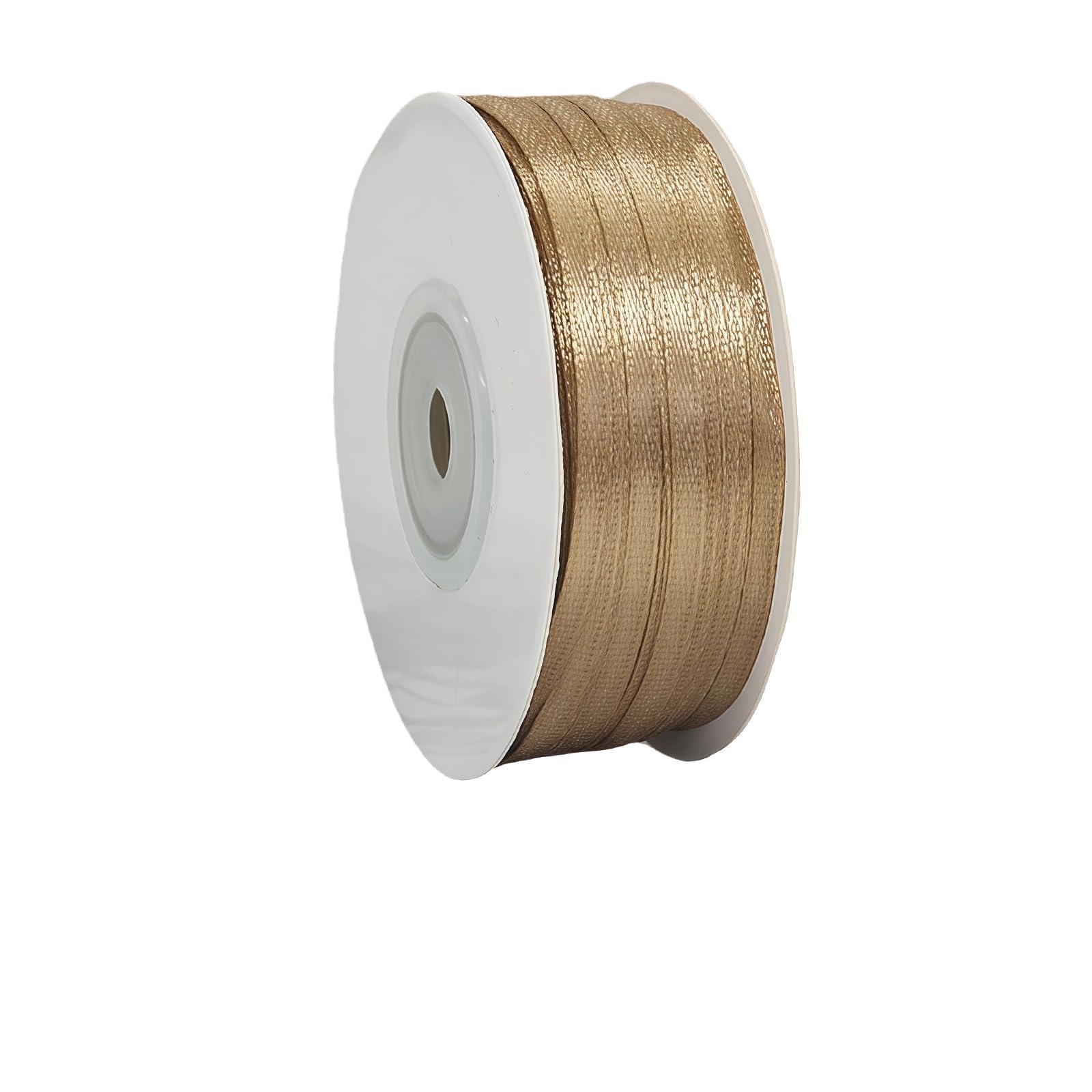 Champagne Ribbon 3mm for Gift Wrapping 91M,Champagne Satin Ribbon 3mm Thick for Crafting Cake,Hair Bow,Polyester Ribbon Christmas Decoration,Wedding Car Decor