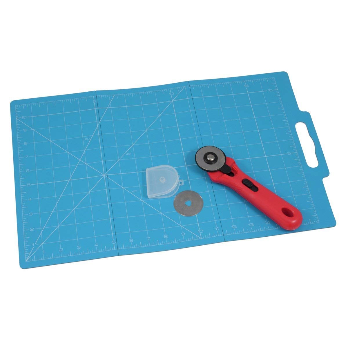 Trimits Folding Mat (30 x 45cm) with Rotary Cutter (45mm), Blue, 30 x 35cm
