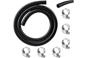 6mm Fuel Hose,1/4 Inch Inner Diameter Fuel line Set 1 Meter Fuel Pipe,with 6 pcs Hose Clamps,for Trucks, Cars, Tractors and S