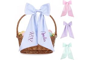 Ulico Personalized Easter Basket Ribbon with Embroidered Name,Custom Seersucker Wreath Bows,Monogram Bunny Wreath Sash for Fr