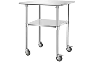 AHLOKI Stainless Steel Table with Wheels for Food Prep & Work Upgraded Package Commercial Worktables, Stainless Table for Restaurant, Home, Kitchen, Garage,36''x30''