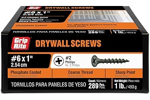 Grip-Rite 1CDWS1 #6 X 1" Phillips Bugle Head Coarse Thread Sharp Point Drywall Screw, 1lb Box