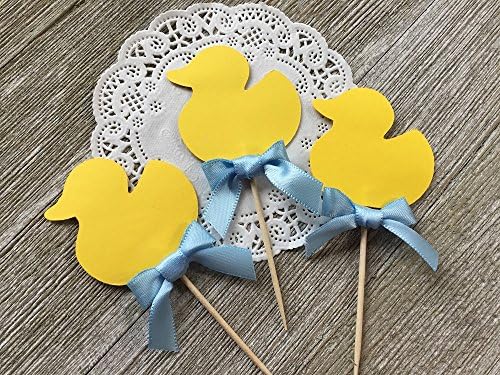 Yellow Duck Cupcake Toppers - Rubber Ducky Theme - Baby Boy Shower (Set of 12)
