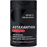 Sports Research Triple Strength Vegan Astaxanthin Supplement from Algae - Plant Based Softgels for Antioxidant Activity, Skin & Eye Health - Non-GMO Verified, Made with Coconut Oil - 12mg, 60 Count