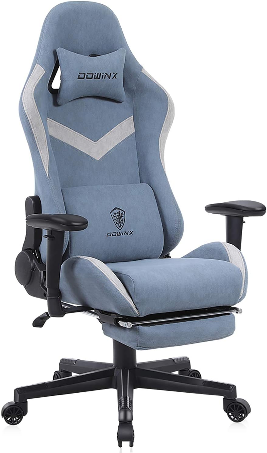 Dowinx Gaming Chair Office Chair with Massage Lumbar Support, Breathable Fabric High Back Adjustable Swivel Task Chair with Footrest Blue
