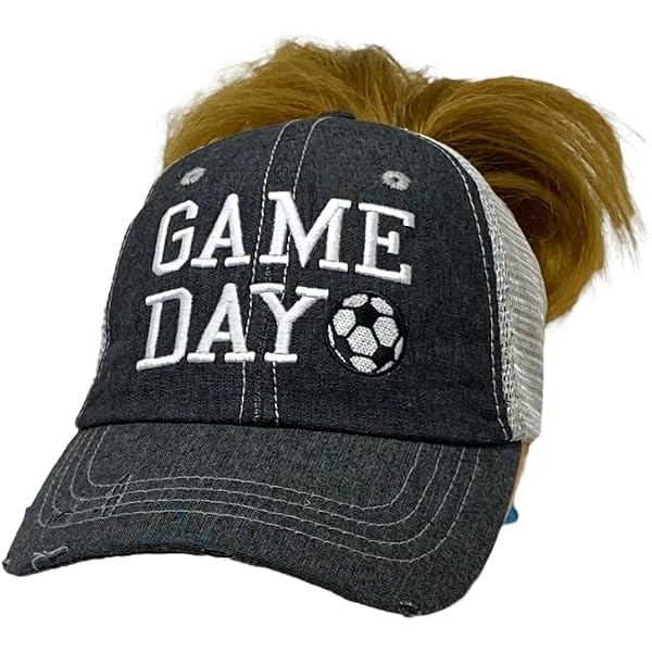 Football Grandma Hat – Adjustable Mesh Trucker Cap With Ponytail Hole, 3D Embroidery, Dark Grey