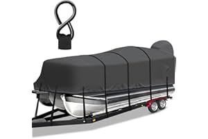 Cerumute Pontoon Boat Cover, Heavy Duty 1200D Waterproof Pontoon Cover with Motor Cover and Windproof Adjustable Metal Buckle, 21-24 ft, Jet Black