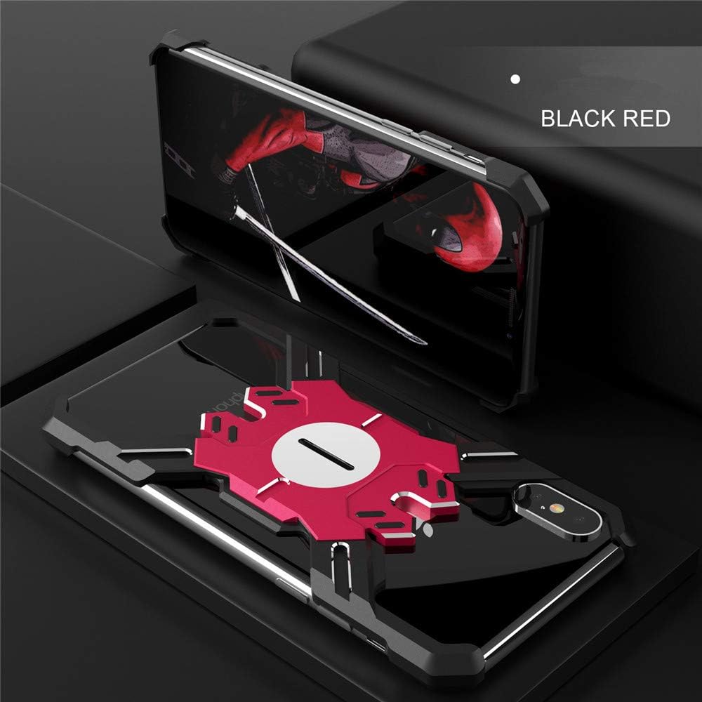 IQIYEVOLEW Metal Case for iPhone XS Max/iPhone XR/iPhone XS/X/iPhone 6/6S/7/8 Plus Case Aluminum Alloy Metal Frame with Ring Holder Stand (iPhone XR, Black+Red)