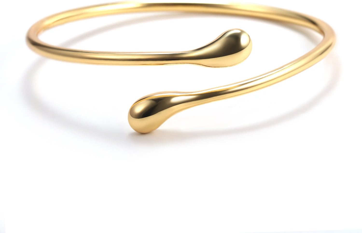 “Minimalism Fashion”18K Gold Plated Bangle Bracelet for Women, Unique Water Drop Open Cuff (Adjustable Size)