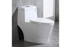WOODBRIDGE One Piece Toilet with Soft Closing Seat, Chair Height, 1.28 GPF Dual, Water Sensed, 1000 Gram MaP Flushing Score Toilet with Chrome Button T0001-CH, White