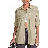 Womens UPF 50 Long Sleeve Sun Shirt Safari Hiking Fishing Quick DIY UV Protection Button Up Travel Shirt for Gardening