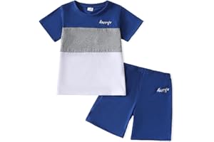 Yoxindax Toddler Kid Boy Clothes Colorblock Letter Graphic Tee Shorts 2PC Summer Outfit Set