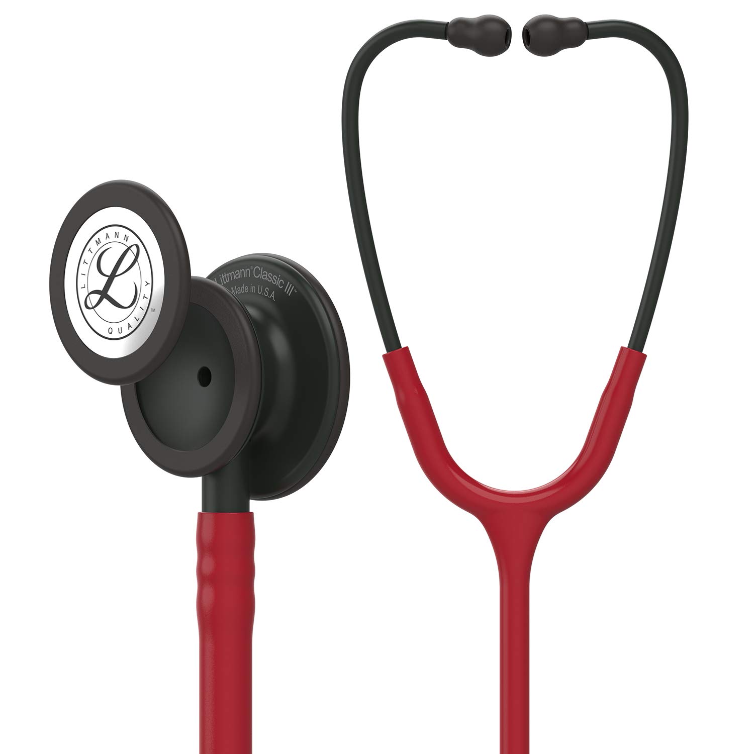 Photo 1 of 3M Littmann Classic III Monitoring Stethoscope, 5868, More Than 2X as Loud, Weighs Less, Stainless Steel Black-Finish Chestpiece, 27" Burgundy Tube, Black Stem and Headset