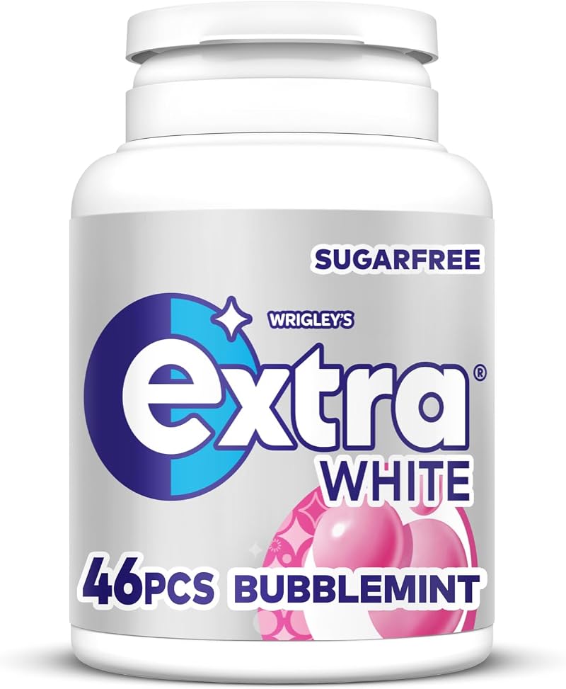 Extra White Bubblemint Sugar Free Gum 46 Pieces Xylitol Bottle