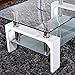 SUNCOO Rectangular Glass Coffee Table Shelf Wood Living Room Furniture Chrome Base (White)