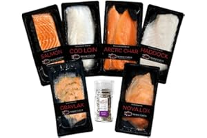 Nordic Catch, Taste of Iceland Fresh Seafood Bundle with Icelandic Salmon, Cod, Arctic Char, Haddock, Gravlax, Nova Lox & Arctic Herb Sea Salt - Never Frozen Fish, Sealed at the Source - 6 packs, 3lbs