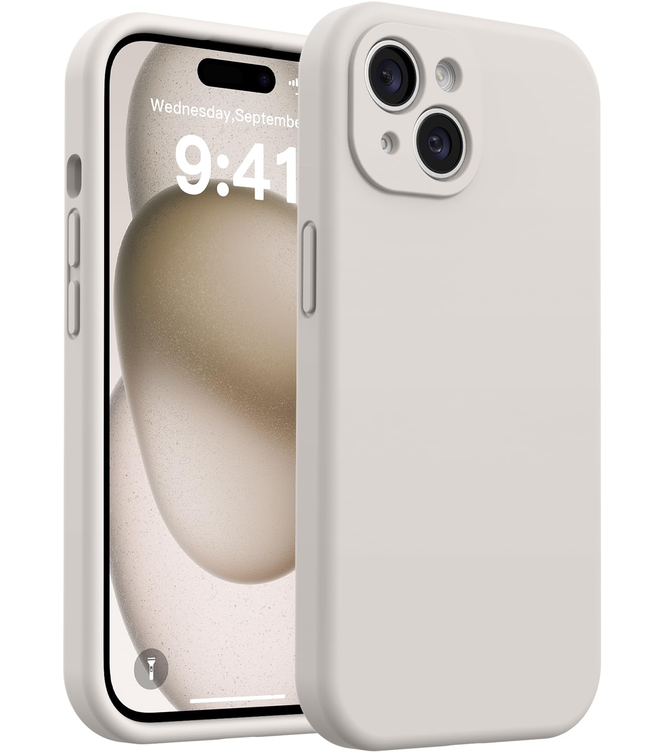 AOTESIER Magnetic for iPhone 15 Case, Upgraded Full Camera Protection | Food Grade Silicone | MagSafe Compatible | Shockproof Protective Phone Case with Anti-Scratch Microfiber Lining, Stone
