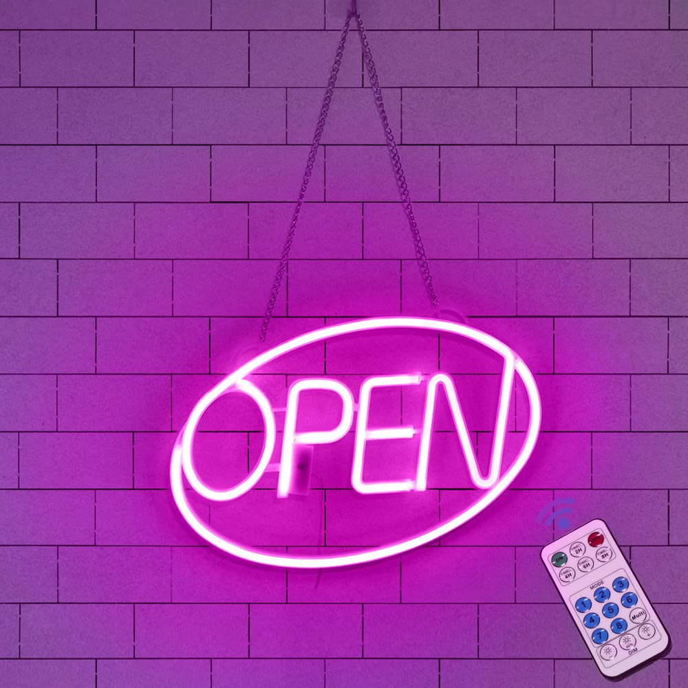 GUOCHENG Neon Open Sign Decorative Led Illuminated Letter Lights Pre-Lit Shop Sign - Neon Light Up Sign for Store Restaurant Cafes(Pink)