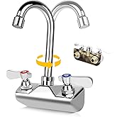 ZKDAUSDO Leak-Free Commercial Hand Sink Faucet, 4 Inch Center Wall Mount Kitchen Sink Faucet for Bar Restaurant, Brass Constructed & Chrome Polished, with 3-1/2" Gooseneck Spout & Dual Lever Handles