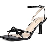 Goderci Kitten Heels with Bow Strappy Heels for Women Square Open Toe Mid Heeled Sandals