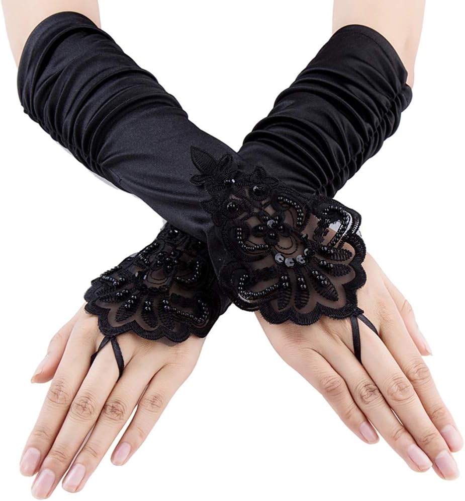Xuhan 15"/ 21" Long Flapper Evening Opera Satin Gloves for Women Elbow Length 1920s