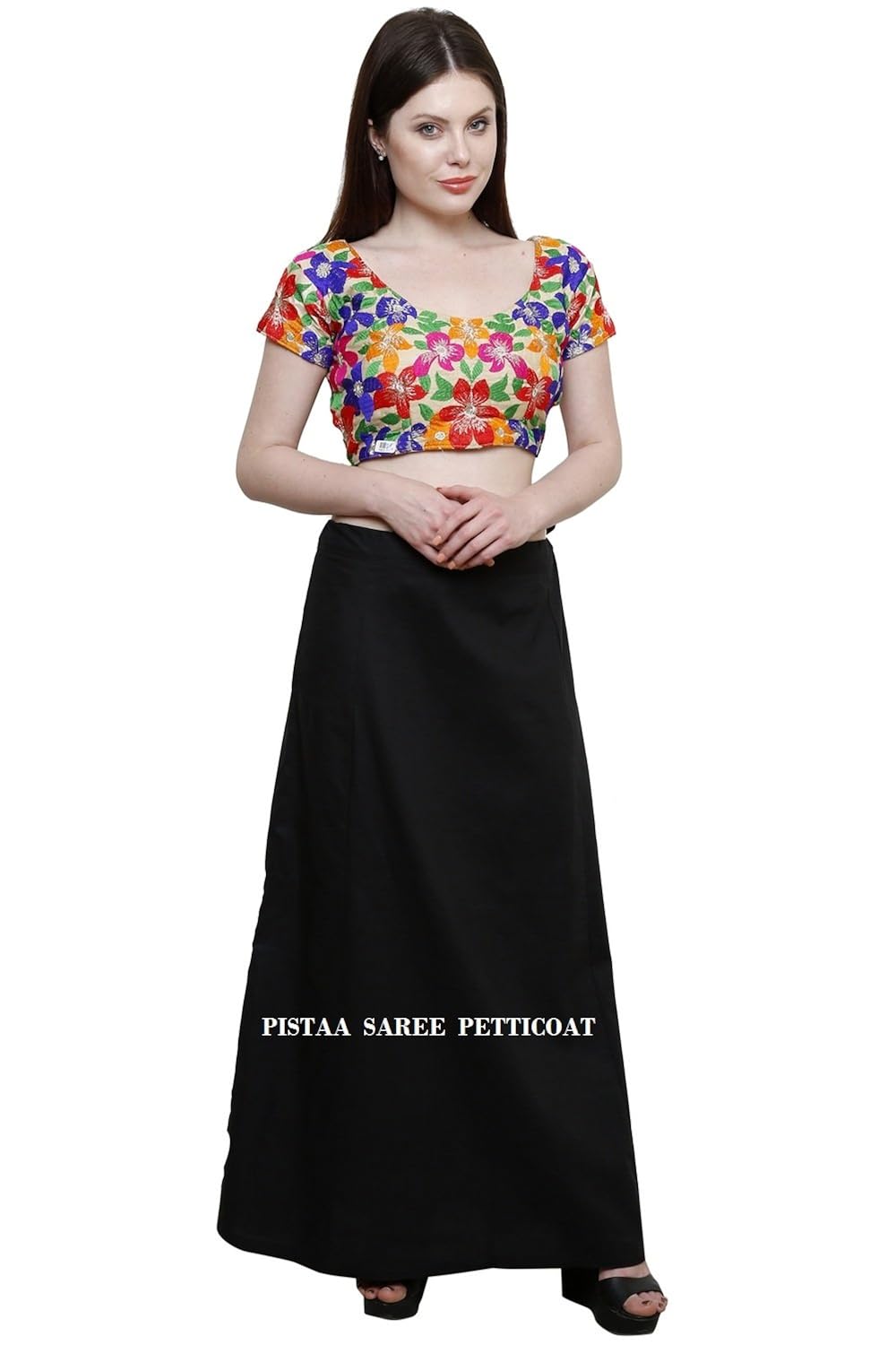 pistaa's women's cotton straight petticoat (ptcblk_black_free size)