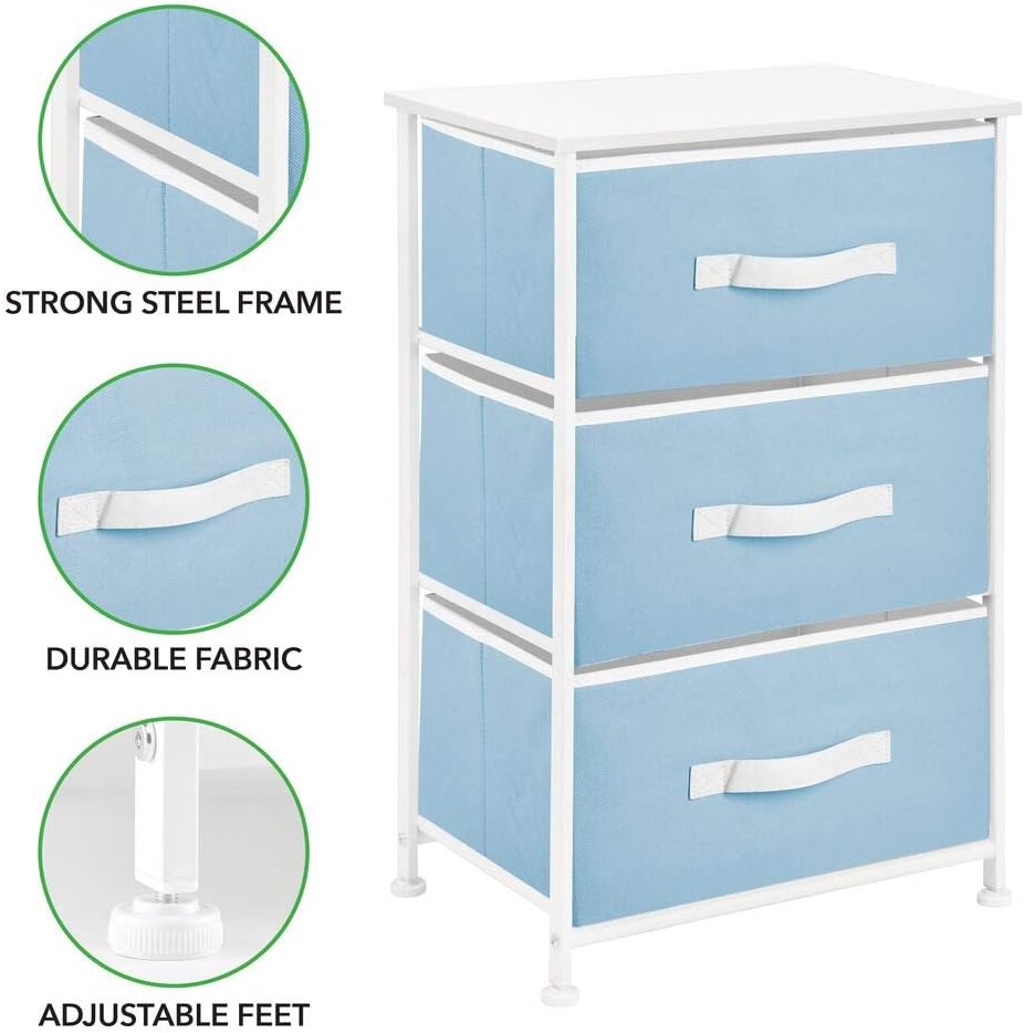 mDesign Vertical Dresser Storage Tower - Sturdy Steel Frame, Wood Top, Easy Pull Fabric Bins - Organizer Unit for Bedroom, Hallway, Entryway, Closets - Textured Print, 3 Drawers - Light Pink/Rose Gold: Home & Kitchen